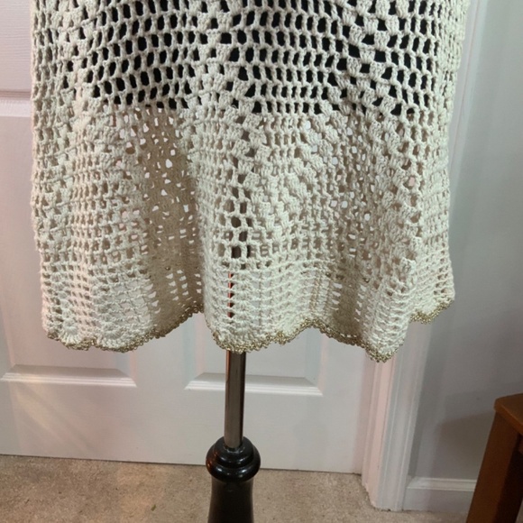 Boston Proper Gold Metallic Crochet Fishnet Ivory Boho Tank Mini Dress Size 2 - Picture 4 of 9
